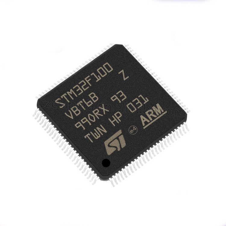 ขายร้อนชิ้นส่วนอิเล็กทรอนิกส์ STM32F100 2.5V 3.3V 100 Pin LQFP TR 100 LQFP STM32F100VBT6B CHIP