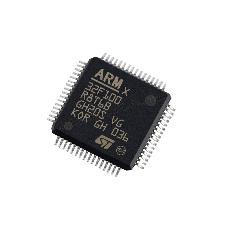 ใหม่และต้นฉบับสต็อก STM32F100 RISC 64KB Flash 2.5V 3.3V ARM Cortex M3 64 Pin STM32F100R8T6B